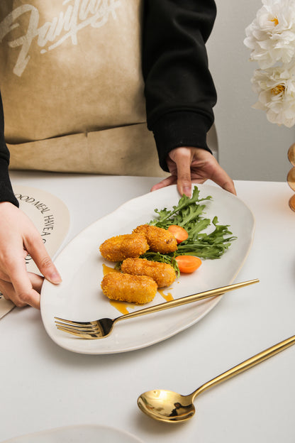 3-Piece Stoneware Serving Platter Set in Pearl White