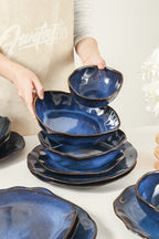 3-Piece Stoneware Serving Platter Set in Ocean Blue